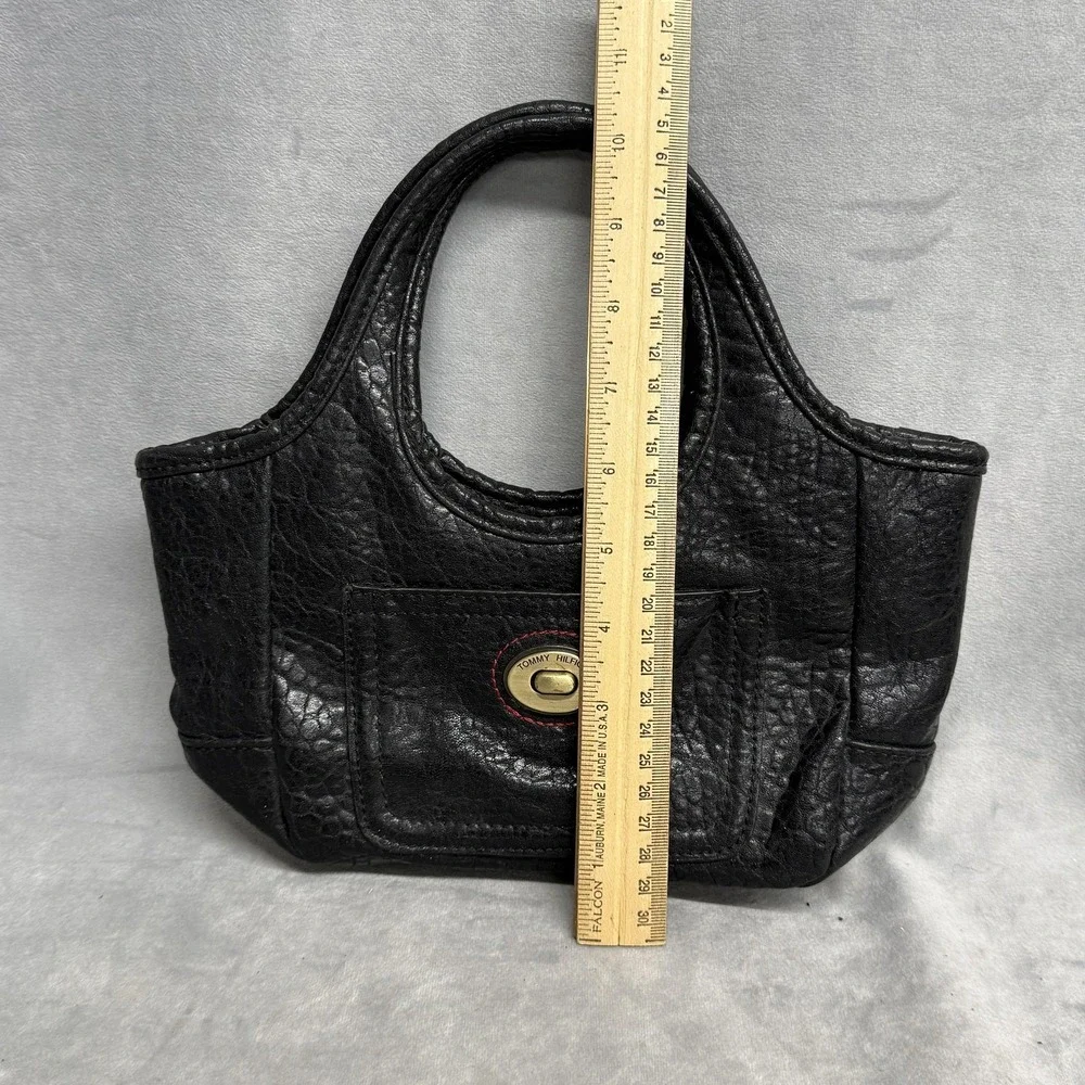 Tommy Hilfiger Handbag Womens Black Pebbled Satchel Top Handle Turn‎ Lock Pocket